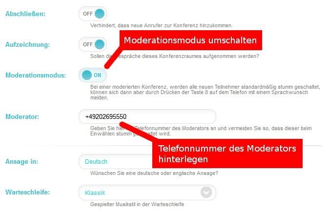 Einstellung des Moderationsmodus