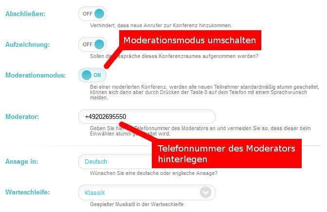 Einstellung des Moderationsmodus